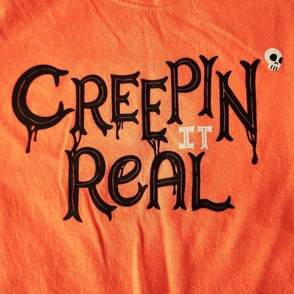 Cat & Jack Girls Halloween "Creepin It Real" T-Shirt Orange Medium 7/8 October - Picture 4 of 6